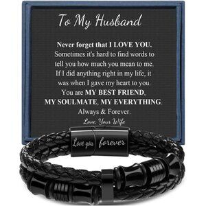 Mens Leather Bracelet Double Row Braided Cuff Bracelet Gifts for Husband Men